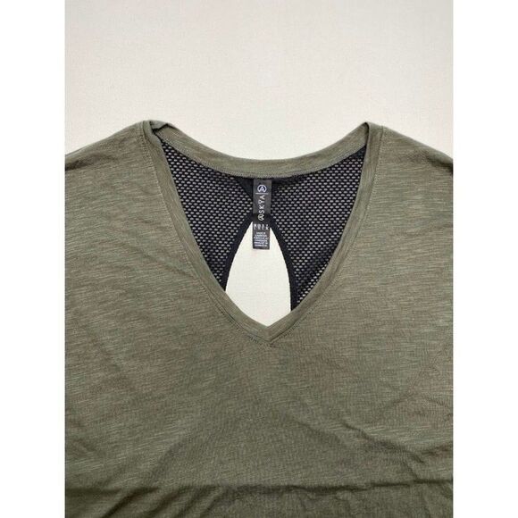 ASKYA Olive Green Black Keyhole Mesh Back‎ Top Large NEW - Picture 3 of 5